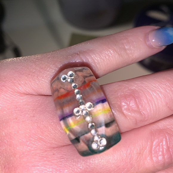 Vintage 70’s rainbow striped lucite ring - Picture 5 of 7
